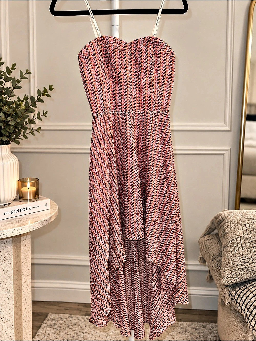 Guess Strapless High-Low Midi Dress Pink & Orange Size 4 NWT